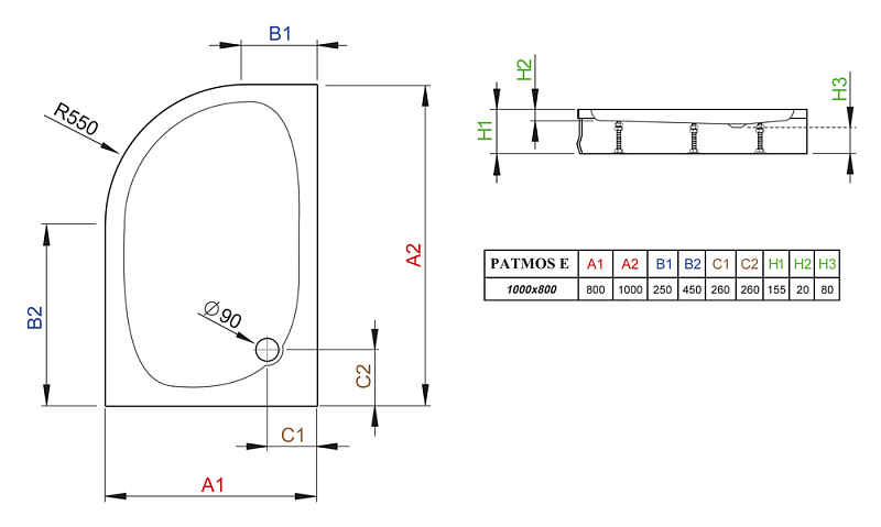Поддон для душа Radaway Patmos E 100x80 P , изображение 3