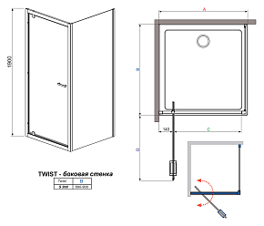 Фото Боковая стенка Radaway Twist S 90 прозрачное стекло