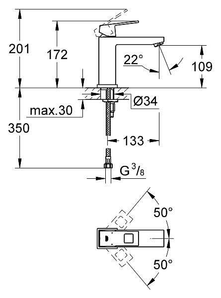 Смеситель Grohe Eurocube 23446000 для раковины , изображение 4