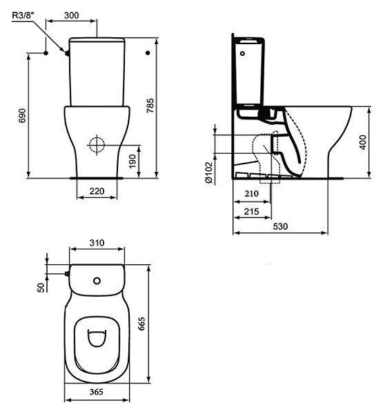 Унитаз-компакт Ideal Standard Tesi T008201 без бачка и сиденья , изображение 5