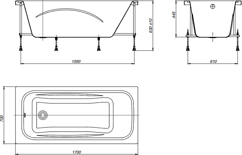Акриловая ванна Roca Line 170x70 , изображение 7