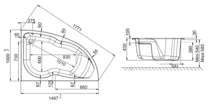 Акриловая ванна Jacob Delafon Micromega Duo 150x100 R , изображение 3