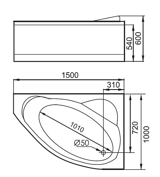 Акриловая ванна Gemy G9009 B R 150х100 , изображение 2