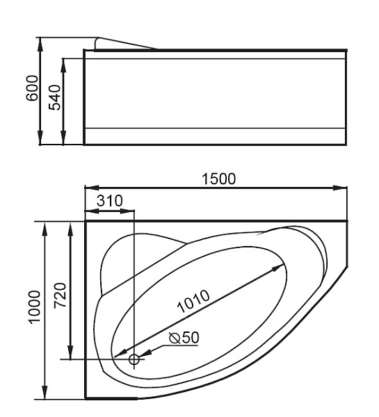 Акриловая ванна Gemy G9009 B L 150х100 , изображение 4