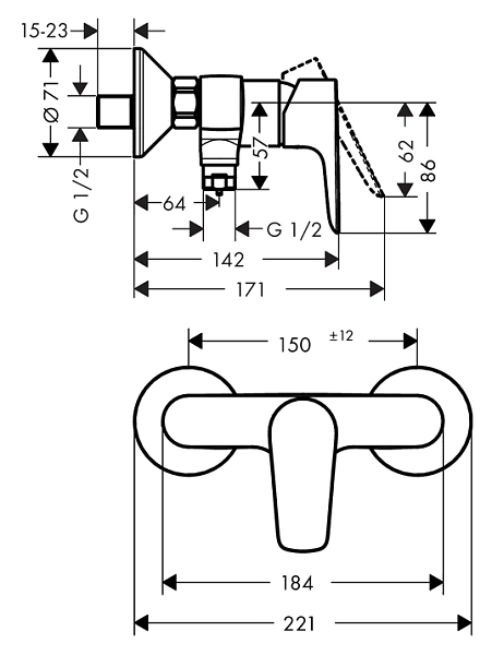 Смеситель Hansgrohe Talis E 71760000 для душа , изображение 2