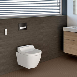 Фото Унитаз подвесной Geberit AquaClean tuma comfort панель белое стекло
