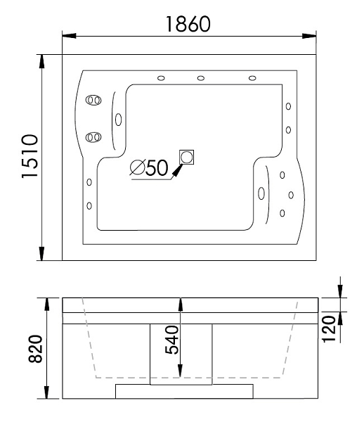 Акриловая ванна Gemy G9052 II B R 186х151 , изображение 3
