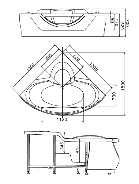 Акриловая ванна Gemy G9025 II C 155х155 , изображение 4