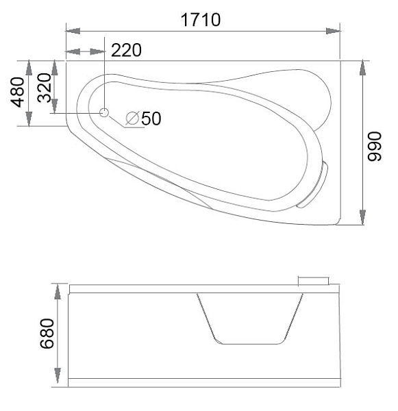 Акриловая ванна Gemy G9046 II B R 170х100 , изображение 4
