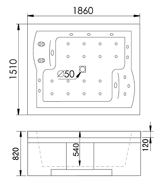 Акриловая ванна Gemy G9052 II O R 186х151 , изображение 3