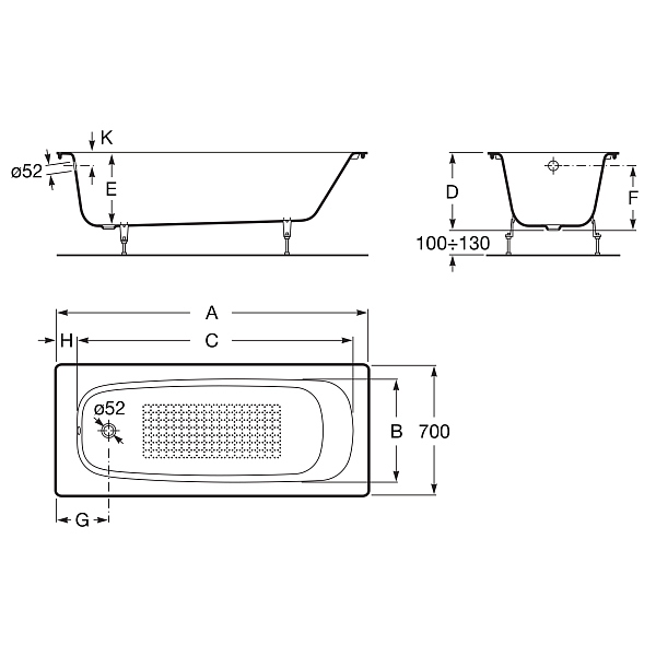 Чугунная ванна Roca Continental 100x70 , изображение 4