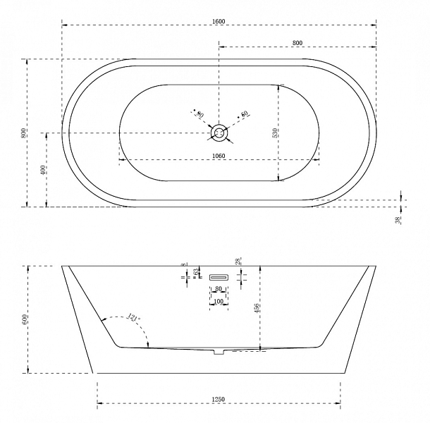 Акриловая ванна Abber AB9203-1.6 160х80 , изображение 5