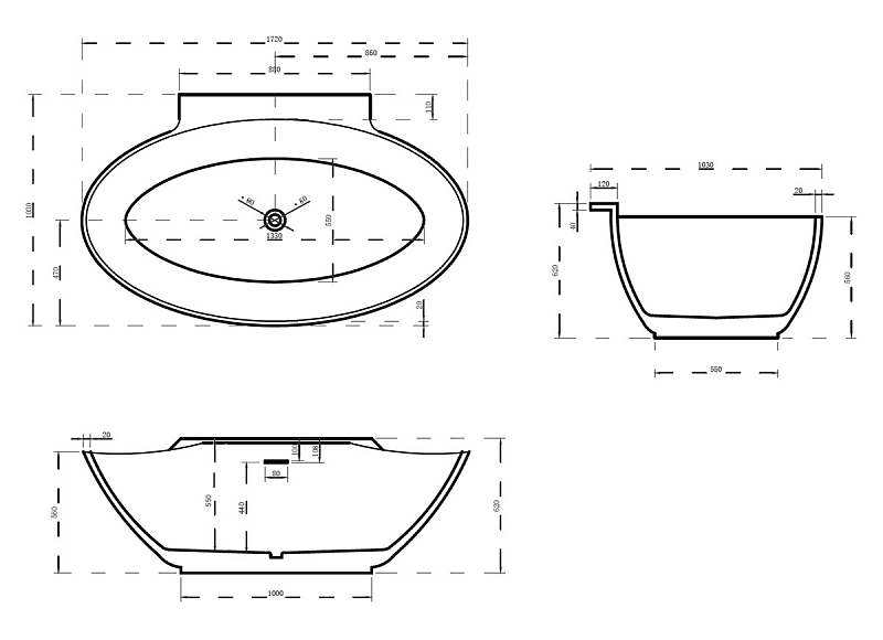 Акриловая ванна Abber AB9237 170х100 , изображение 4
