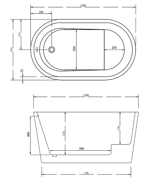 Акриловая ванна Abber AB9277 130х75 , изображение 5