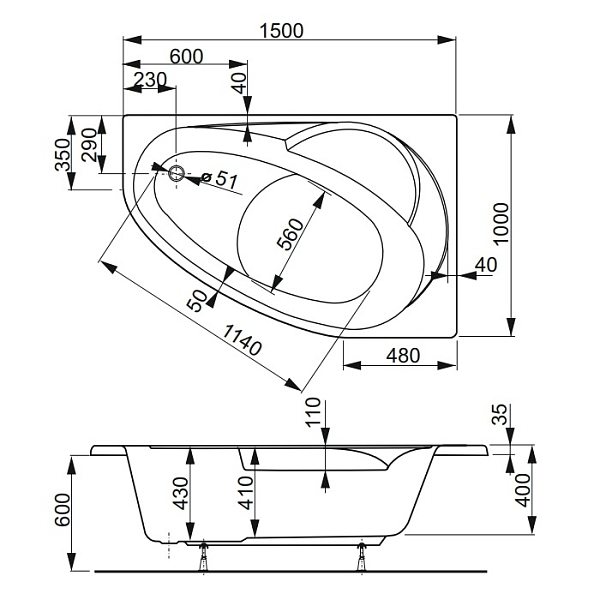 Акриловая ванна Vagnerplast Flora 150х100 L , изображение 8