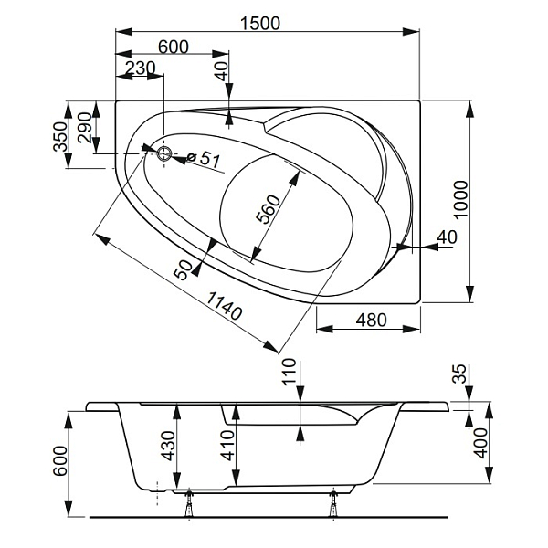 Акриловая ванна Vagnerplast Flora 150х100 R , изображение 7