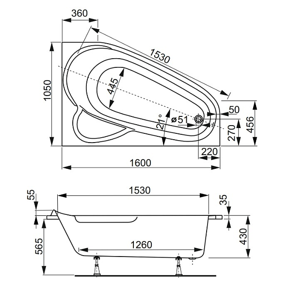 Акриловая ванна Vagnerplast Selena 160х105 L , изображение 8