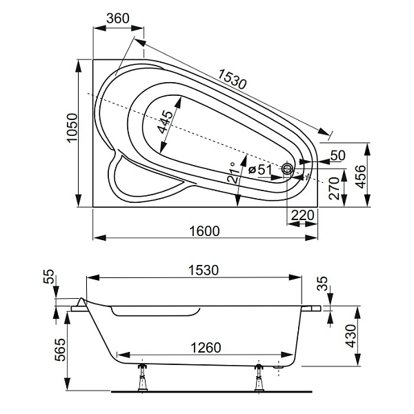 Акриловая ванна Vagnerplast Selena 160х105 R , изображение 8