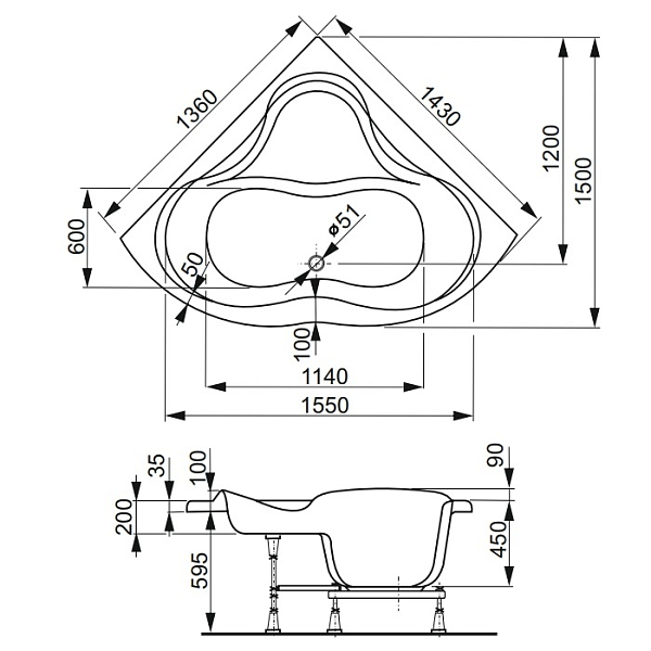 Акриловая ванна Vagnerplast Iris 143х143 , изображение 8