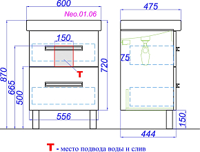 Фото Тумба с раковиной Aqwella Neo 60 2 ящика