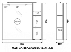 Зеркало-шкаф BelBagno Marino SPC-800/750-1A-BL-P-R правый , изображение 14