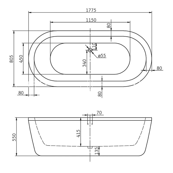 Акриловая ванна BelBagno BB12-1775 180х80 , изображение 3