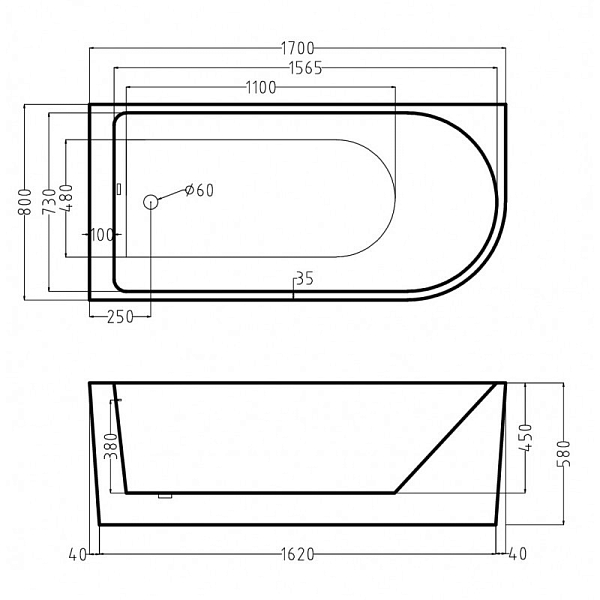 Акриловая ванна Esbano Afina ESVAAFINR 170x80 R , изображение 3