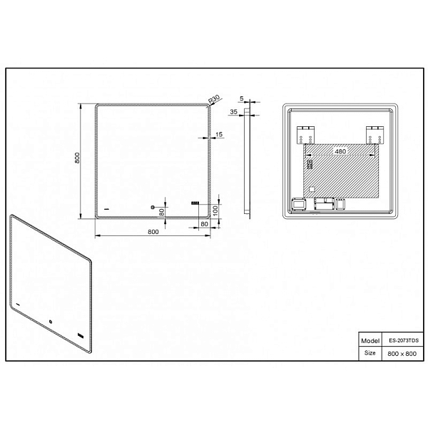 Зеркало Esbano ES-2073TDS 80 , изображение 2