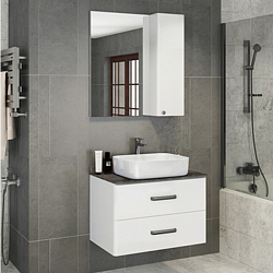 Фото Тумба с раковиной Comforty Амстердам 75 белая, с черной матовой столешницей