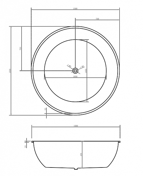 Акриловая ванна Abber AB9279MB 150х150 матовая , изображение 4