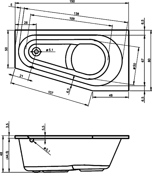 Акриловая ванна Riho Delta 150x80 L , изображение 11