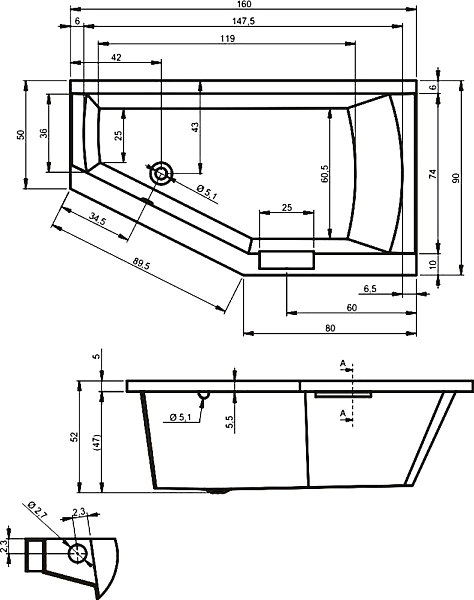 Акриловая ванна Riho Geta 160x90 L , изображение 7