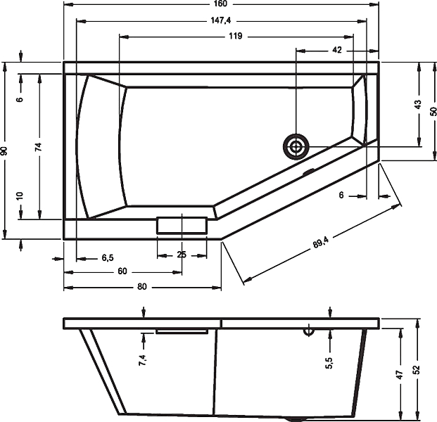 Акриловая ванна Riho Geta 160x90 R , изображение 6