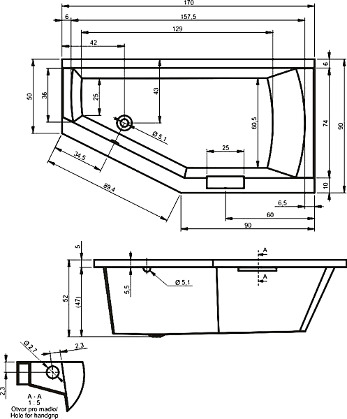 Акриловая ванна Riho Geta 170x90 L , изображение 7