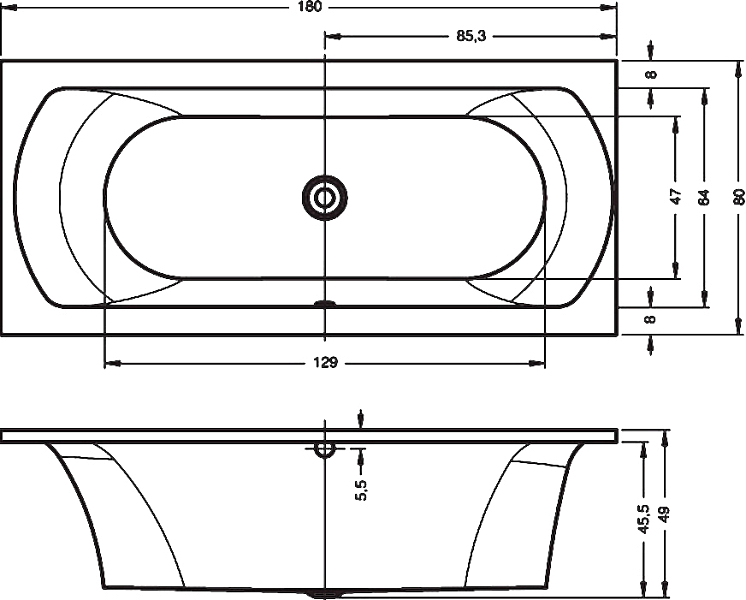 Акриловая ванна Riho Lima 180x80 R , изображение 7