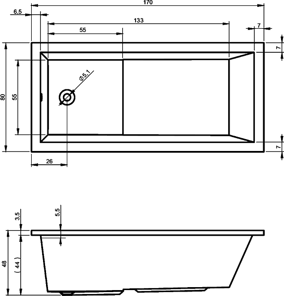 Акриловая ванна Riho Lusso Plus 170x80 , изображение 5