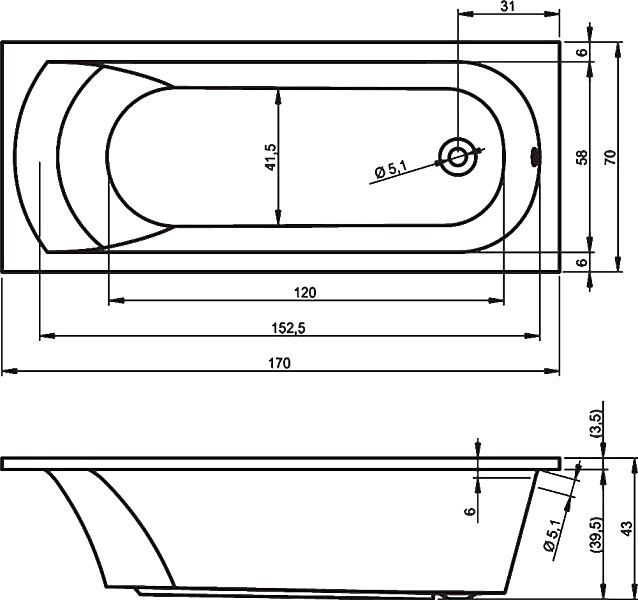 Акриловая ванна Riho Miami 170x70 , изображение 7