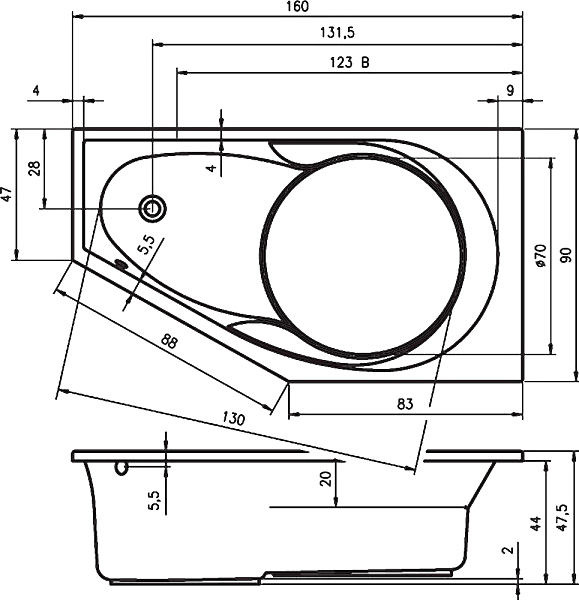 Акриловая ванна Riho Yukon 160x90 L , изображение 7