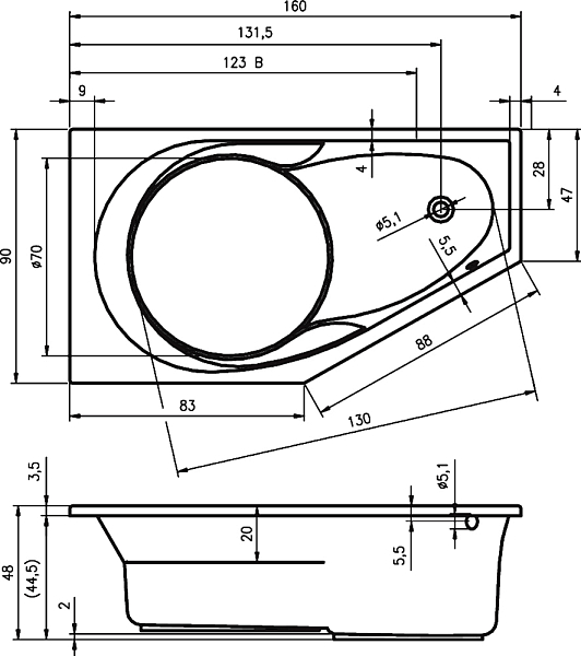 Акриловая ванна Riho Yukon 160x90 R , изображение 7