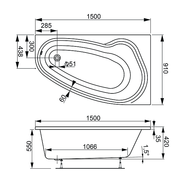 Акриловая ванна Vagnerplast Avona 150х90 R , изображение 8