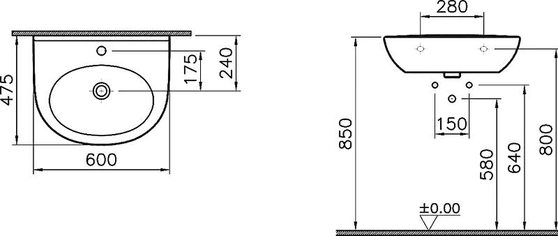 Раковина Vitra Zentrum 5786B003-0001 60 см , изображение 4