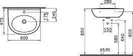 Раковина Vitra Zentrum 5786B003-0001 60 см , изображение 4