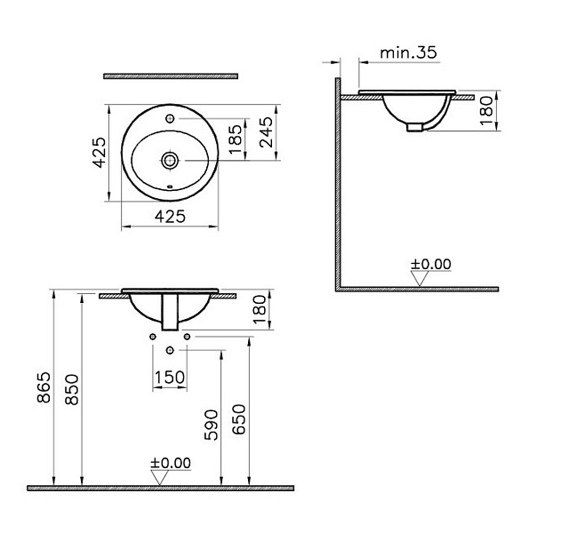 Раковина Vitra S20 5466B003-0001 40 см , изображение 3