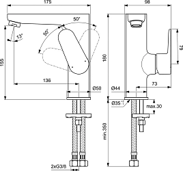 Фото Смеситель Ideal Standard Cerafine O BC555XG для раковины, черный матовый