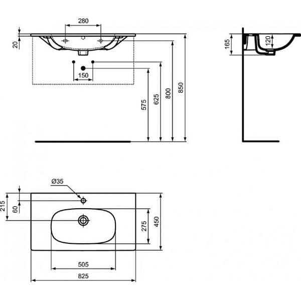 Раковина Ideal Standard Tesi T3509V3 80 см , изображение 6