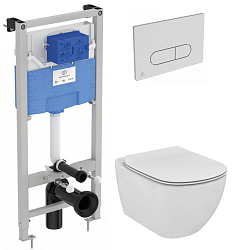 Фото Комплект Ideal Standard Tesi P386801 (подвесной унитаз + инсталляция + кнопка + сиденье)