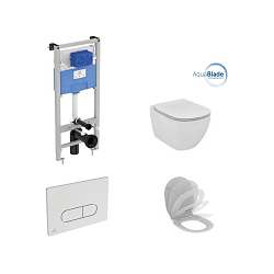 Фото Комплект Ideal Standard Tesi P386801 (подвесной унитаз + инсталляция + кнопка + сиденье)