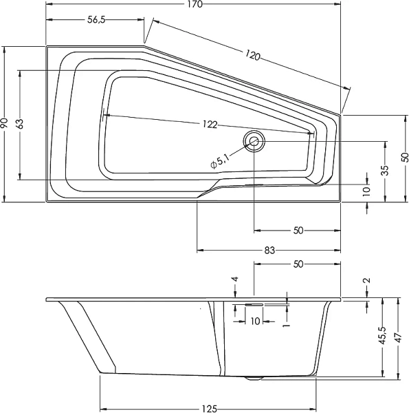 Акриловая ванна Riho Rething Space 170x90 L , изображение 3