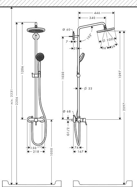 Душевая стойка Hansgrohe Croma 27222000 , изображение 4