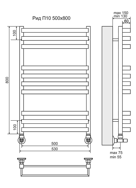Полотенцесушитель водяной Terminus Рид П10 50x80 , изображение 3